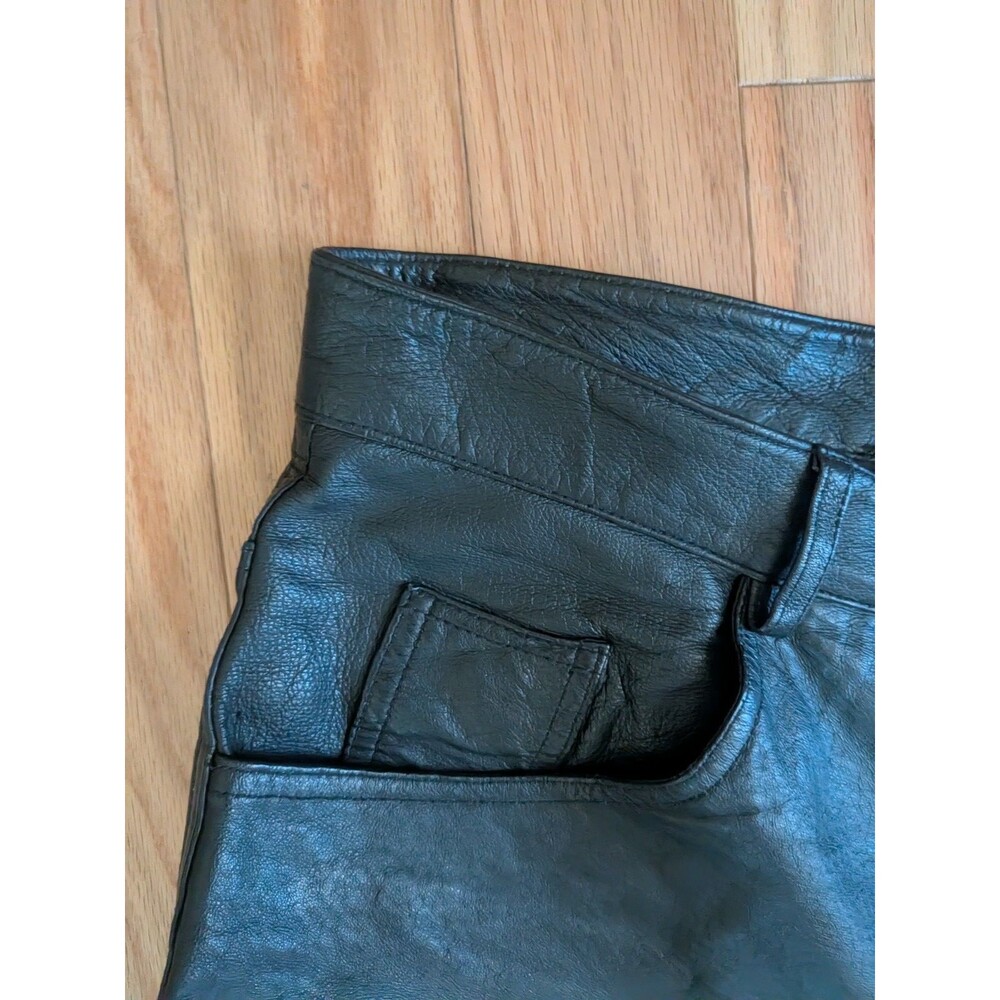 Vintage International Male Leather Pants 34 x 34 Black Gay 5 Pocket Raw Hem - Picture 6 of 11
